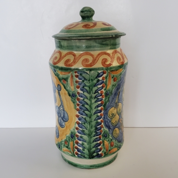 Handpainted MEXICAN ART POTTERY Tall Ceramic Jar Canister Food Storage Signed - Picture 4 of 10
